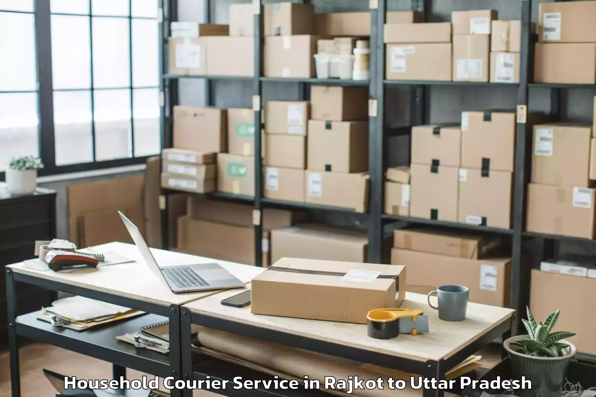 Book Rajkot to Js University Shikohabad Household Courier